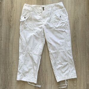 Venezia Cropped Pants Solid White Pockets Ripstop Women’s Sz 18